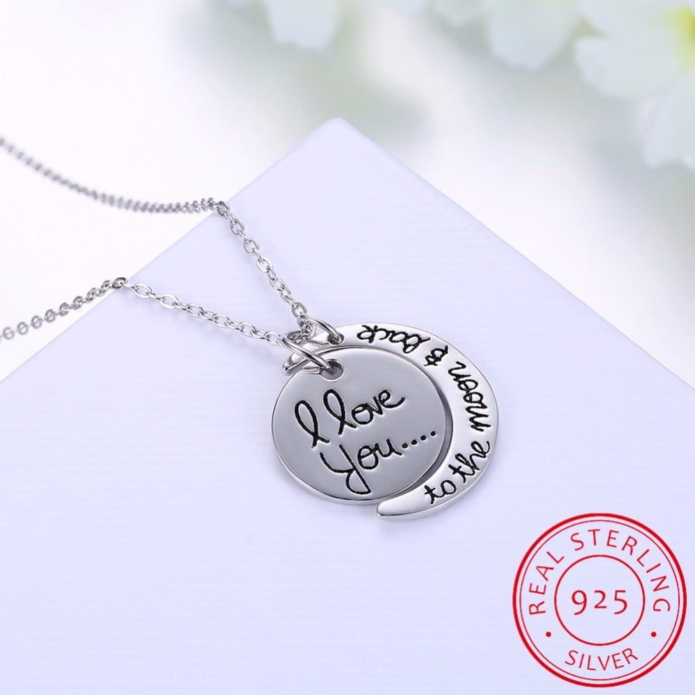 ''I Love You To the Moon and Back'' Silver Necklace