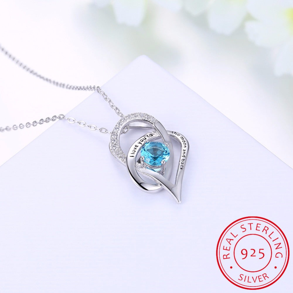 ''I Love You To the Moon and Back'' Silver Necklace