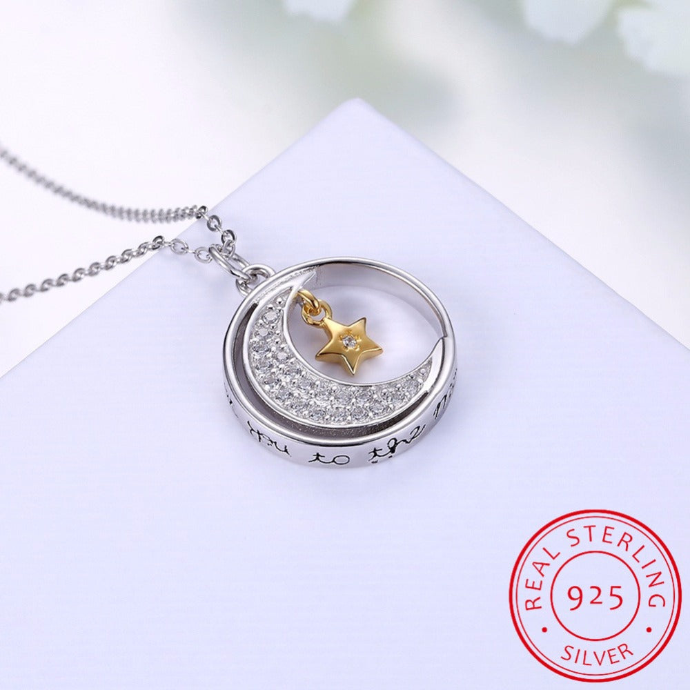 ''I Love You To the Moon and Back'' Silver Necklace