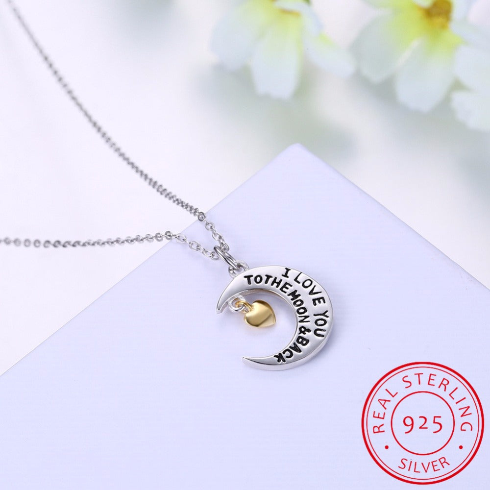 ''I Love You To the Moon and Back'' Silver Necklace