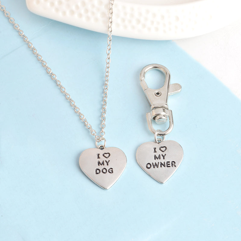 "I love my dog,I love my owner" Heart Charm Necklace