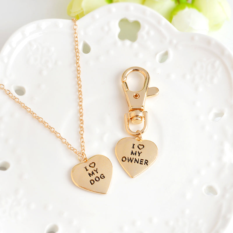 "I love my dog,I love my owner" Heart Charm Necklace