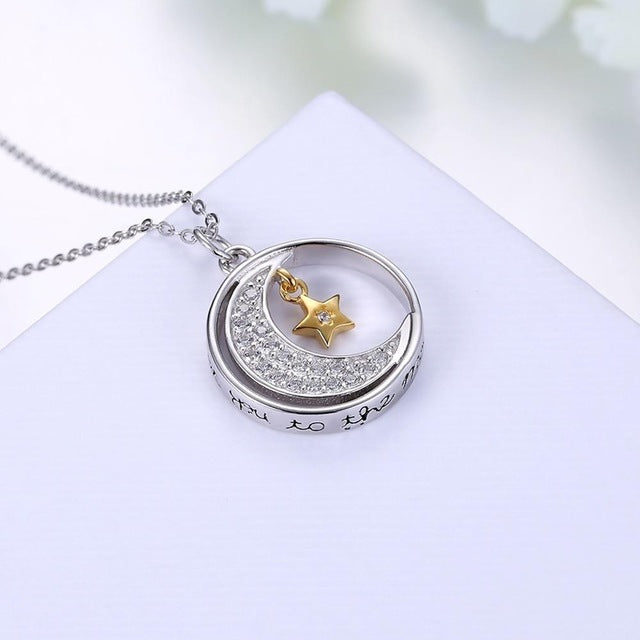 ''I Love You To the Moon and Back'' Silver Necklace