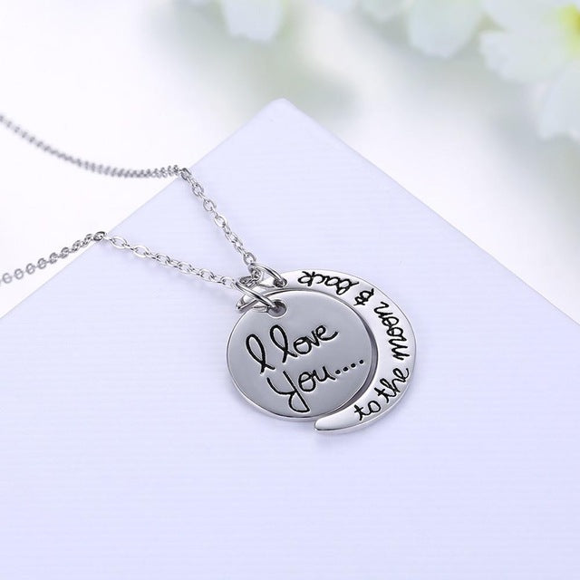 ''I Love You To the Moon and Back'' Silver Necklace