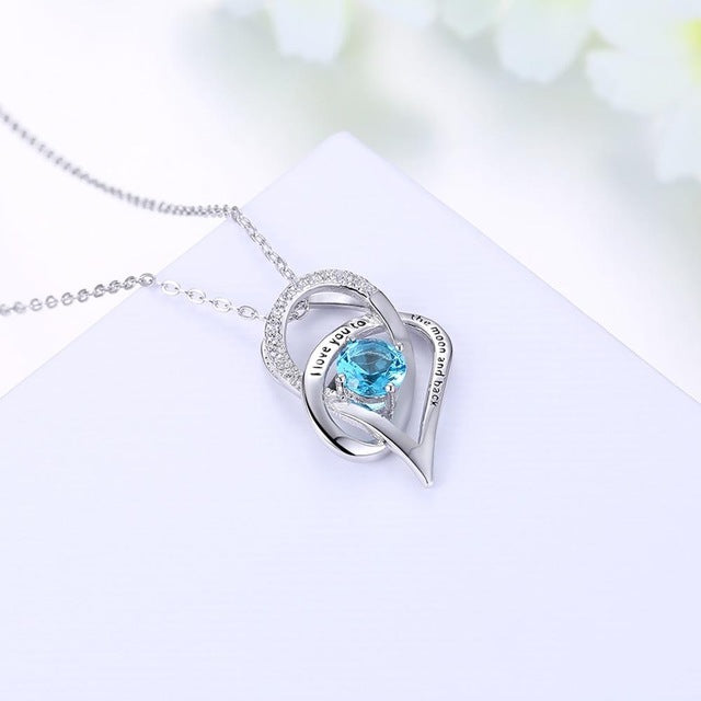 ''I Love You To the Moon and Back'' Silver Necklace