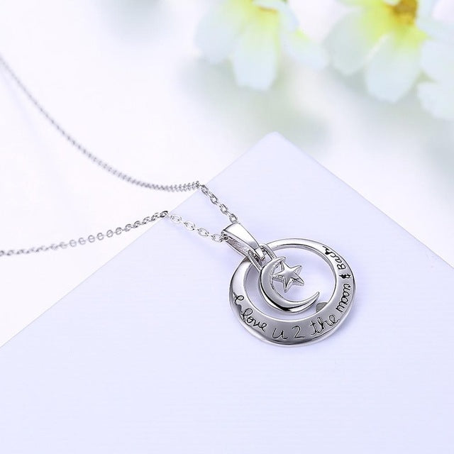 ''I Love You To the Moon and Back'' Silver Necklace