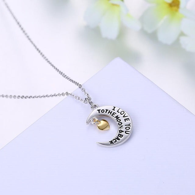 ''I Love You To the Moon and Back'' Silver Necklace