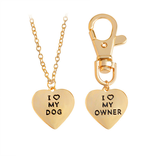 "I love my dog,I love my owner" Heart Charm Necklace