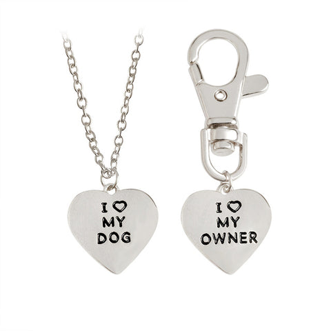 "I love my dog,I love my owner" Heart Charm Necklace